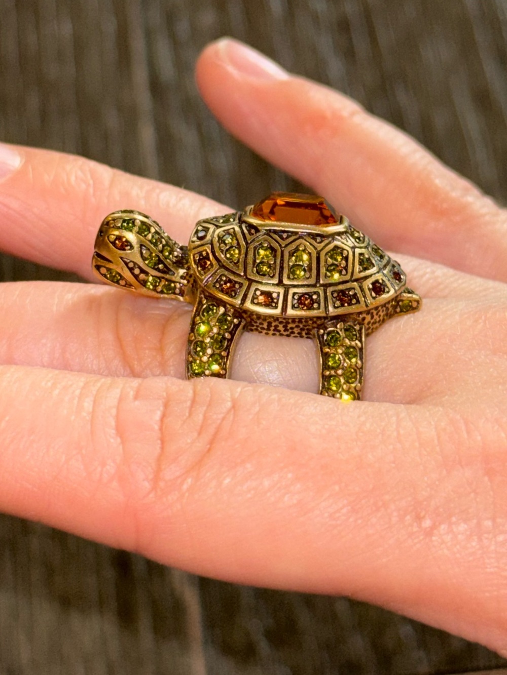 Heidi Daus Slow Poke Bronze Gemstone Turtle Ring Size 8 - Picture 3 of 7